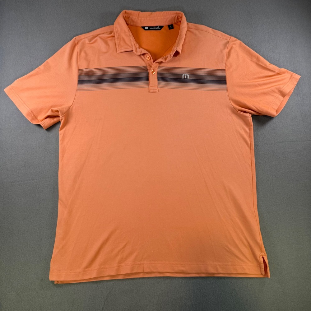 TravisMathew Mens XL Orange Striped Pima Cotton Blend Short Sleeve Golf Polo